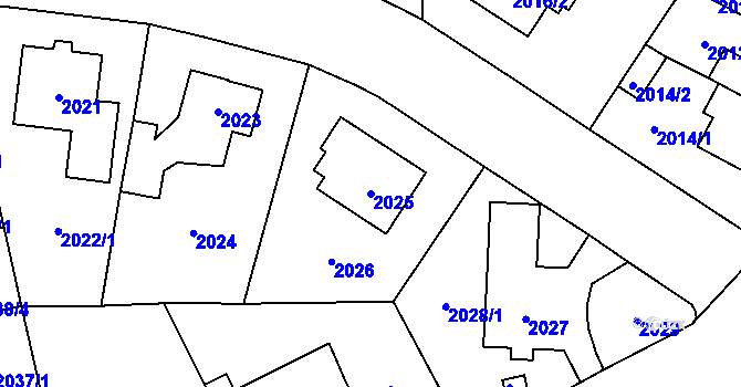 Parcela st. 2025 v KÚ Ruzyně, Katastrální mapa