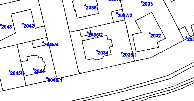 Parcela st. 2034 v KÚ Ruzyně, Katastrální mapa