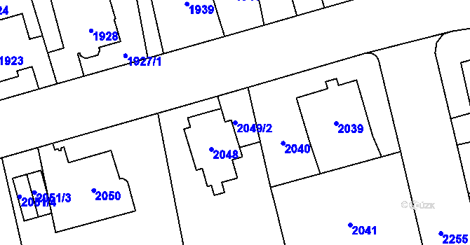 Parcela st. 2049/2 v KÚ Ruzyně, Katastrální mapa