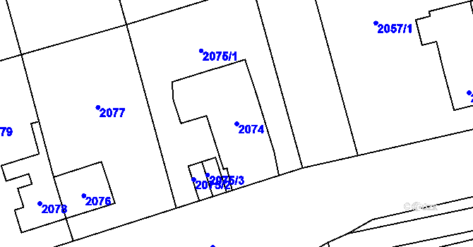 Parcela st. 2074 v KÚ Ruzyně, Katastrální mapa