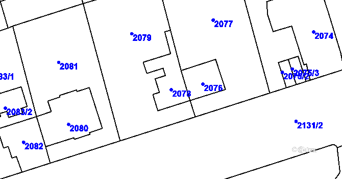 Parcela st. 2078 v KÚ Ruzyně, Katastrální mapa