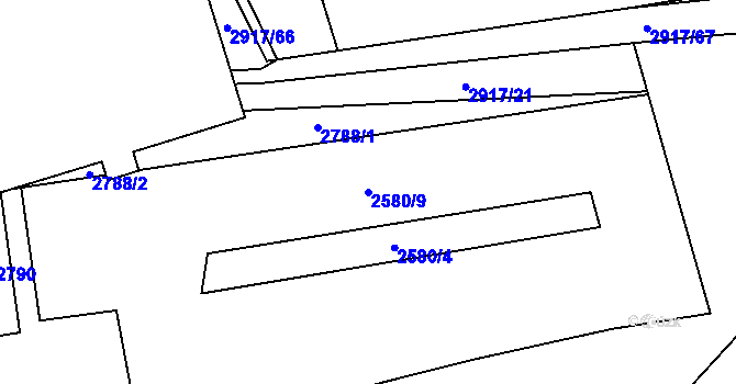 Parcela st. 2580/9 v KÚ Ruzyně, Katastrální mapa