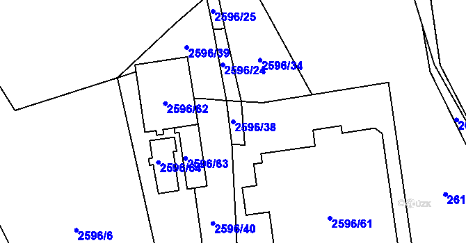 Parcela st. 2596/38 v KÚ Ruzyně, Katastrální mapa