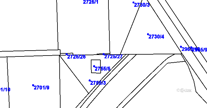 Parcela st. 2725/27 v KÚ Ruzyně, Katastrální mapa