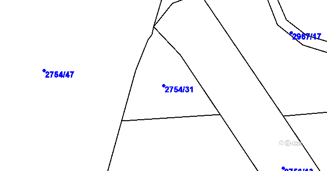 Parcela st. 2754/31 v KÚ Ruzyně, Katastrální mapa