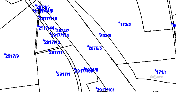 Parcela st. 2876/5 v KÚ Ruzyně, Katastrální mapa