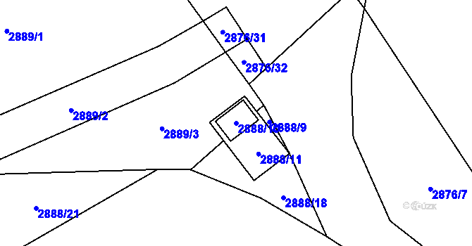 Parcela st. 2888/10 v KÚ Ruzyně, Katastrální mapa