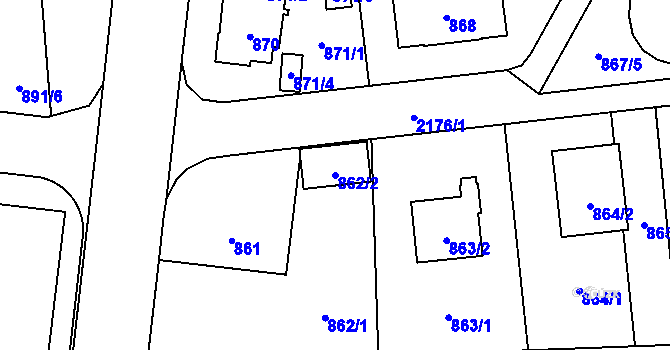 Parcela st. 862/2 v KÚ Ruzyně, Katastrální mapa