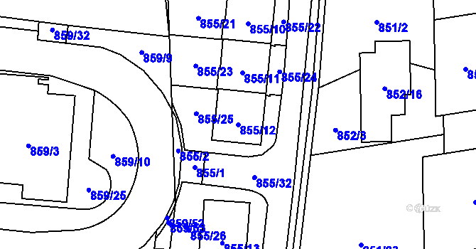 Parcela st. 855/12 v KÚ Ruzyně, Katastrální mapa
