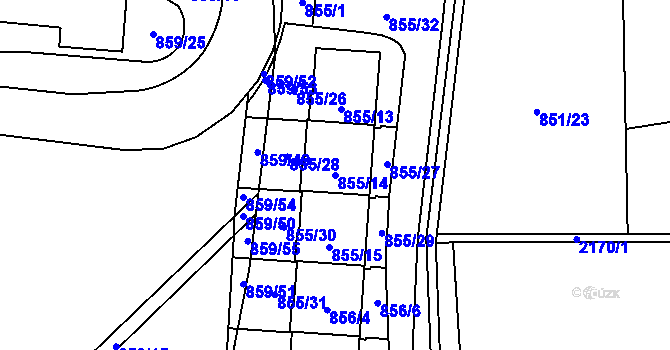 Parcela st. 855/14 v KÚ Ruzyně, Katastrální mapa