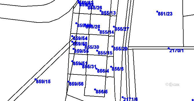 Parcela st. 855/15 v KÚ Ruzyně, Katastrální mapa