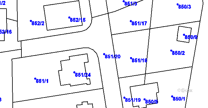 Parcela st. 851/20 v KÚ Ruzyně, Katastrální mapa