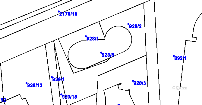 Parcela st. 928/6 v KÚ Ruzyně, Katastrální mapa