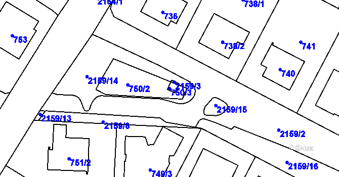 Parcela st. 750/3 v KÚ Ruzyně, Katastrální mapa