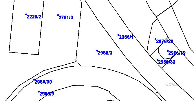 Parcela st. 2966/3 v KÚ Ruzyně, Katastrální mapa