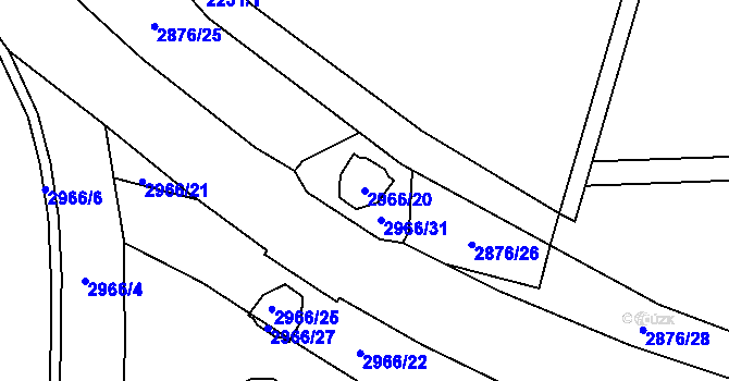 Parcela st. 2966/20 v KÚ Ruzyně, Katastrální mapa