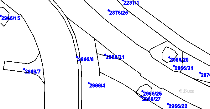 Parcela st. 2966/21 v KÚ Ruzyně, Katastrální mapa