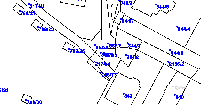 Parcela st. 858/5 v KÚ Ruzyně, Katastrální mapa