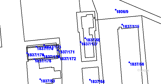 Parcela st. 1837/127 v KÚ Ruzyně, Katastrální mapa