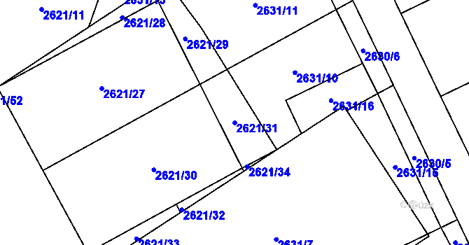 Parcela st. 2621/31 v KÚ Ruzyně, Katastrální mapa