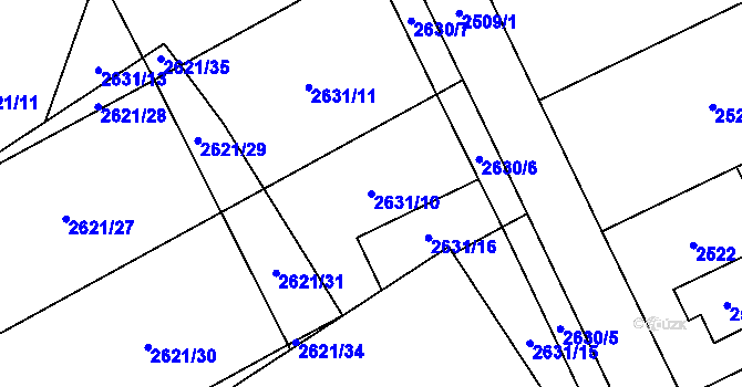 Parcela st. 2631/10 v KÚ Ruzyně, Katastrální mapa