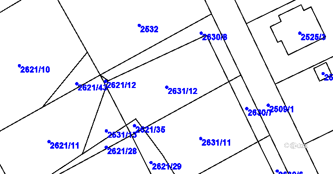 Parcela st. 2631/12 v KÚ Ruzyně, Katastrální mapa