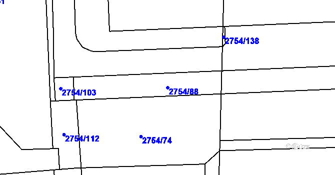 Parcela st. 2754/88 v KÚ Ruzyně, Katastrální mapa
