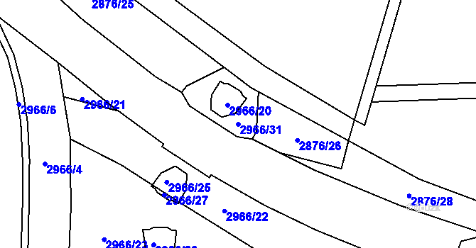 Parcela st. 2966/31 v KÚ Ruzyně, Katastrální mapa