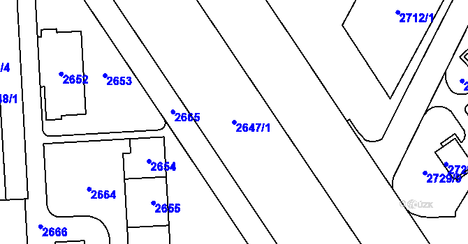 Parcela st. 2647/1 v KÚ Ruzyně, Katastrální mapa