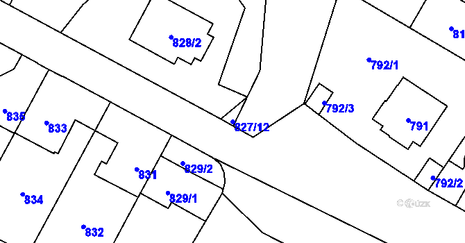 Parcela st. 827/12 v KÚ Ruzyně, Katastrální mapa