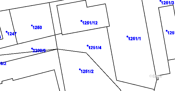 Parcela st. 1251/4 v KÚ Ruzyně, Katastrální mapa