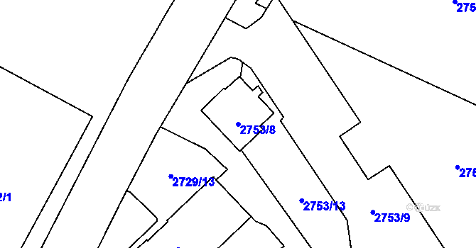 Parcela st. 2753/8 v KÚ Ruzyně, Katastrální mapa