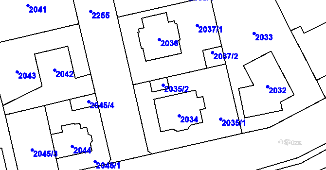 Parcela st. 2035/2 v KÚ Ruzyně, Katastrální mapa
