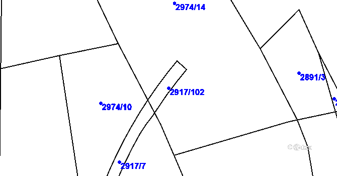 Parcela st. 2917/102 v KÚ Ruzyně, Katastrální mapa