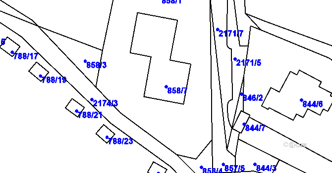 Parcela st. 858/7 v KÚ Ruzyně, Katastrální mapa