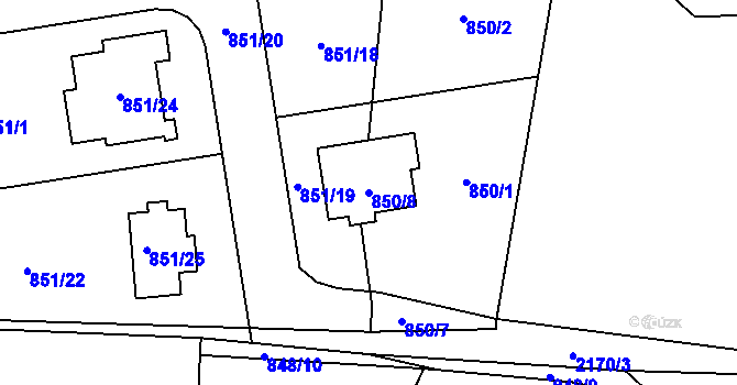 Parcela st. 850/8 v KÚ Ruzyně, Katastrální mapa