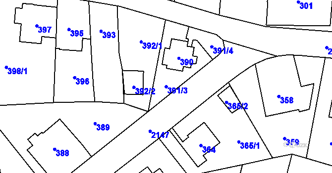 Parcela st. 391/3 v KÚ Ruzyně, Katastrální mapa