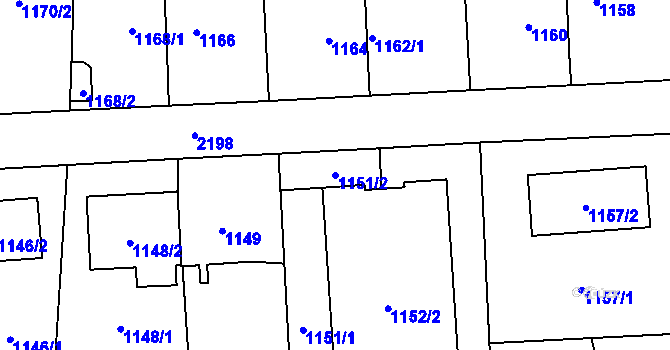 Parcela st. 1151/2 v KÚ Ruzyně, Katastrální mapa