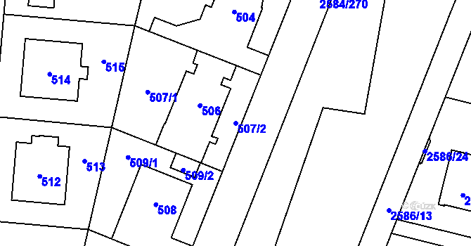 Parcela st. 507/2 v KÚ Ruzyně, Katastrální mapa