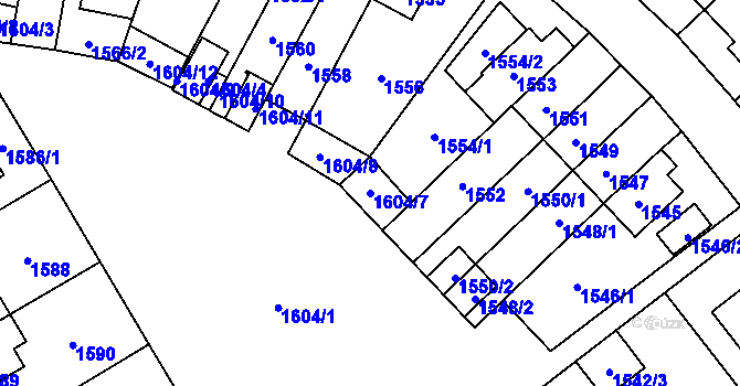 Parcela st. 1604/7 v KÚ Ruzyně, Katastrální mapa