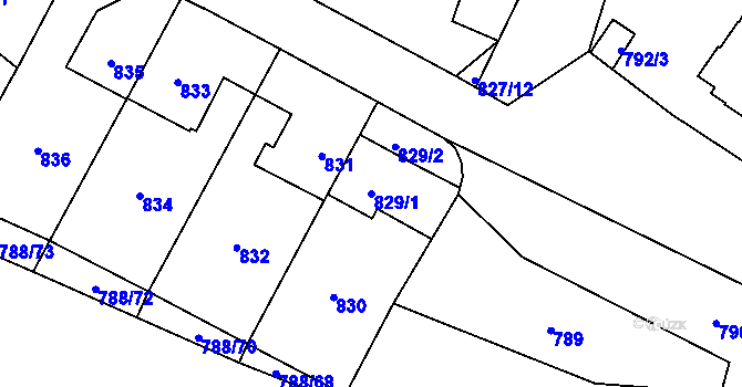 Parcela st. 829/1 v KÚ Ruzyně, Katastrální mapa