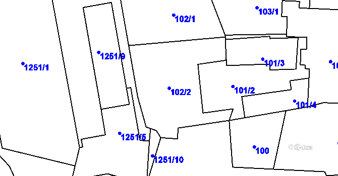 Parcela st. 102/2 v KÚ Ruzyně, Katastrální mapa