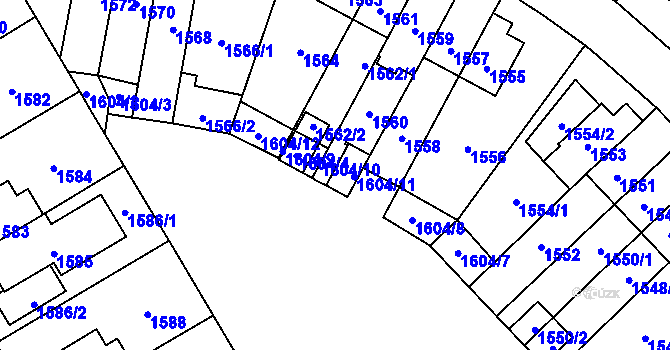 Parcela st. 1604/11 v KÚ Ruzyně, Katastrální mapa