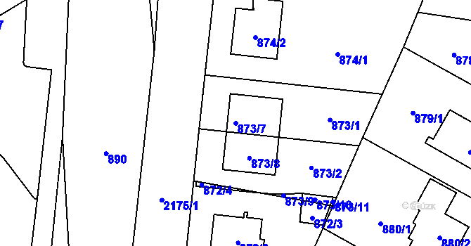 Parcela st. 873/7 v KÚ Ruzyně, Katastrální mapa