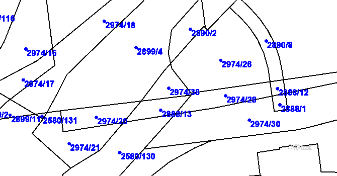 Parcela st. 2974/38 v KÚ Ruzyně, Katastrální mapa