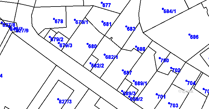 Parcela st. 682/1 v KÚ Ruzyně, Katastrální mapa