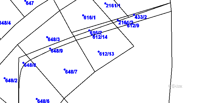 Parcela st. 612/13 v KÚ Ruzyně, Katastrální mapa