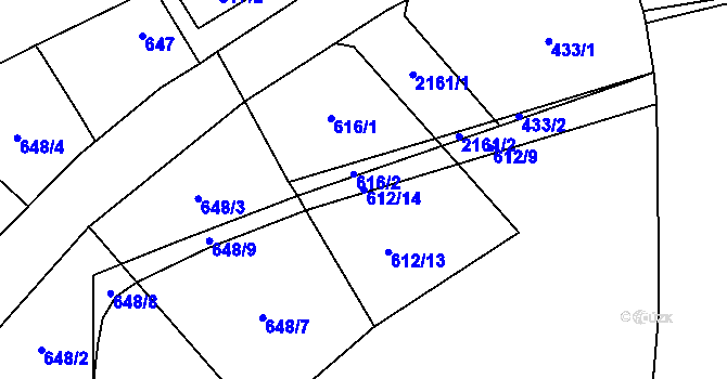 Parcela st. 612/14 v KÚ Ruzyně, Katastrální mapa