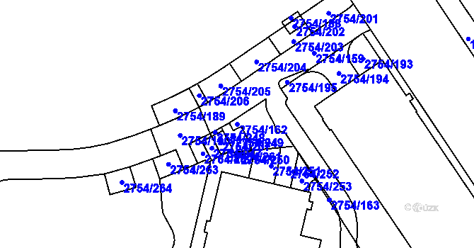 Parcela st. 2754/162 v KÚ Ruzyně, Katastrální mapa