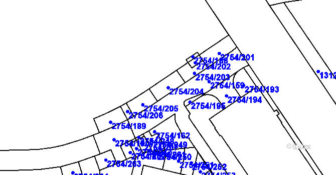 Parcela st. 2754/204 v KÚ Ruzyně, Katastrální mapa